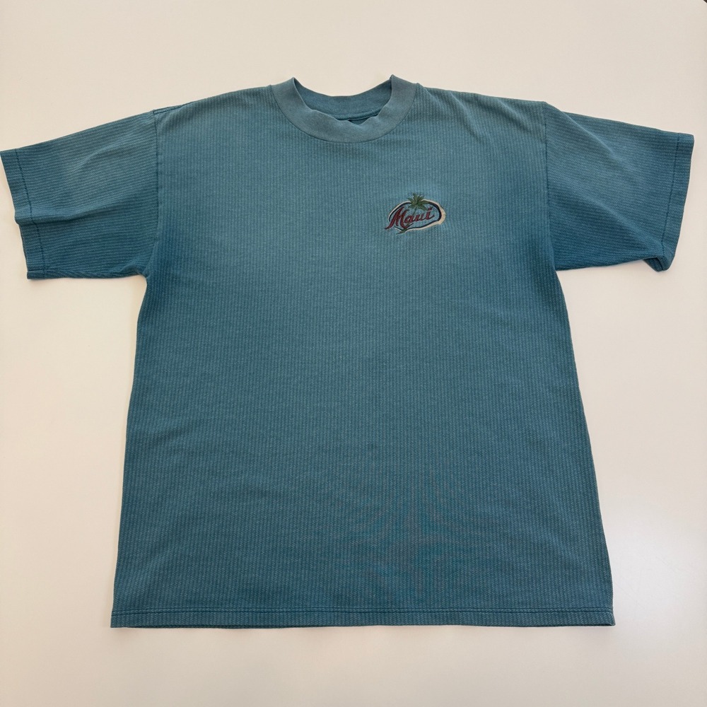 H.L.‎ Miller Gold Maui Teal Blue Cotton Blend Textured Knit T-Shirt Mens Large